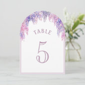 Lila Wisteria Boog Eerste Communie Tafelnummer (Staand voorkant)