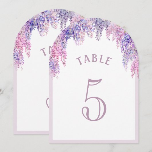 Lila Wisteria Boog Eerste Communie Tafelnummer (Voorkant / Achterkant)