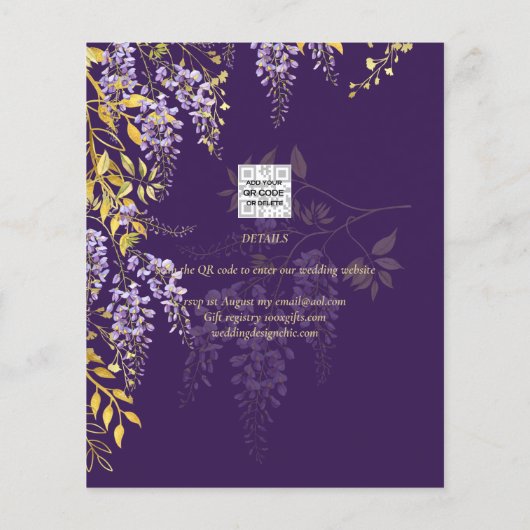 Lila Wisteria Paars Weddenschap bespaart de datum Flyer (Achterkant)