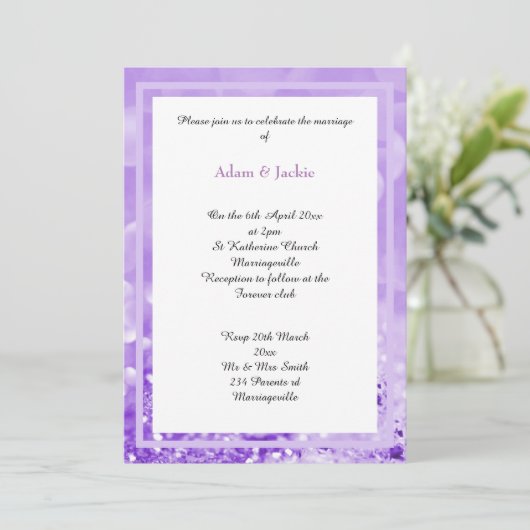 LILA WIT LAYER BOKEH PRINT WEDDING INVITATION KAART (Staand voorkant)