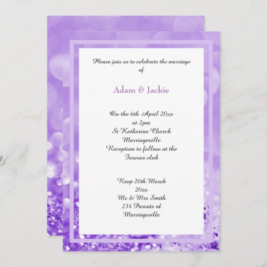 LILA WIT LAYER BOKEH PRINT WEDDING INVITATION KAART (Voorkant / Achterkant)