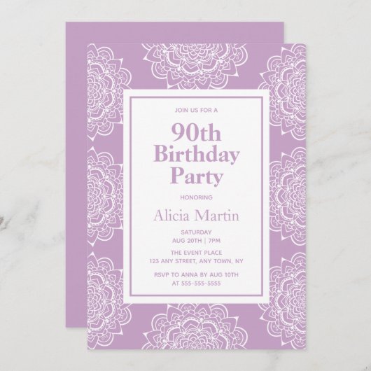 Lila & Wit Mandala Bloem 70e Verjaardag Kaart (Voorkant / Achterkant)