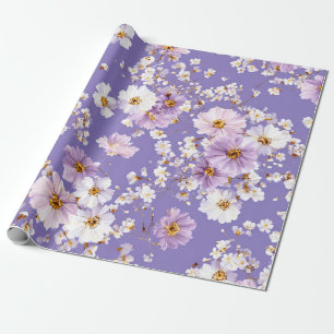 Lila Witte Ditsy Bloem Pastel Boho 70s Vintage Cadeaupapier