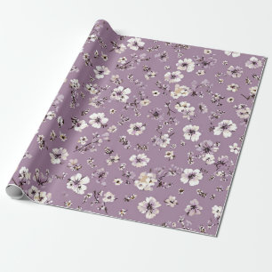 Lila Witte Ditsy Bloem Pastel Boho 70s Vintage Cadeaupapier