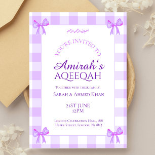 Lila Witte Gingham Baby Meisje Moslim Aqeeqah Aqiq Kaart