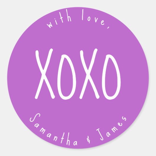 Lila XOXO Romantic Aangepast Ronde Sticker (Voorkant)