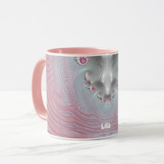 LILA ~ Zany 3D Fractal ~ Roze en Wit Mok (Voorkant links)