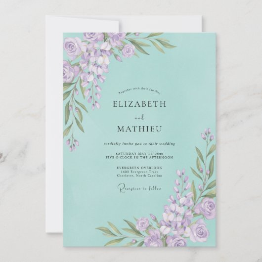 Lila Zeeschuim Wisteria Bruiloft Kaart (Voorkant)