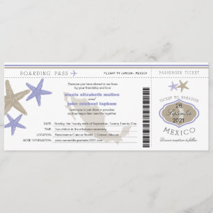 Lila zeester Mexico Boarding Pass bruiloft Kaart