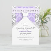 Lila/Zilveren Damask Bridal Shower-uitnodigingen Kaart (Staand voorkant)