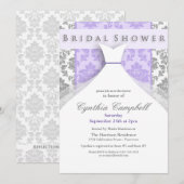 Lila/Zilveren Damask Bridal Shower-uitnodigingen Kaart (Voorkant / Achterkant)