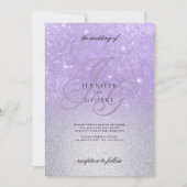 Lila zilveren monogram initiaal ombre glitter brui kaart (Voorkant)