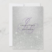 Lila zilveren monogram initiaal ombre glitter brui kaart (Achterkant)