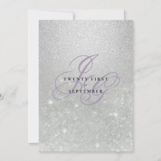 Lila zilveren monogram initiaal ombre glitter brui kaart (Achterkant)