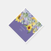 Lila & Zonnebloem Bruiloft Paar Namen Servet (Hoek)