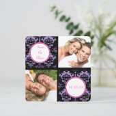 Lila zwart-wit roze bruiloft sparen de Datum Save The Date (Staand voorkant)