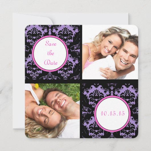 Lila zwart-wit roze bruiloft sparen de Datum Save The Date (Voorkant)