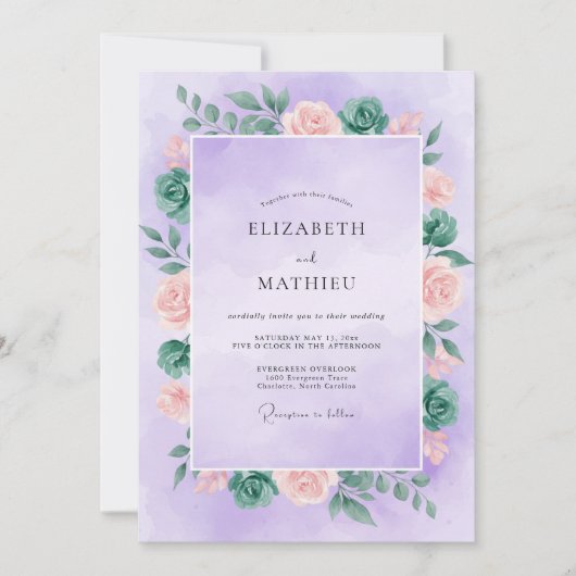 Lilac Abrikozenbloemblad Bruiloft Kaart (Voorkant)