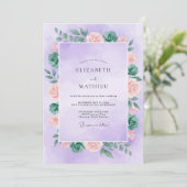 Lilac Abrikozenbloemblad Bruiloft Kaart (Staand voorkant)