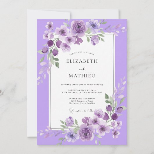 Lilac Amethyst Wijnstok Bruiloft Kaart (Voorkant)