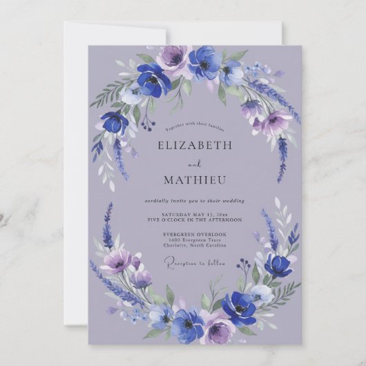Lilac Amethyst Wilde Bloemen Bruiloft Kaart (Voorkant)