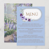 Lilac and Violet Floral Blue Oval Gold Menu (Voorkant / Achterkant)