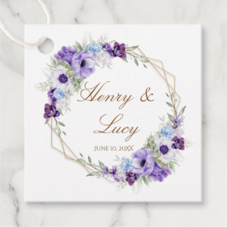 Lilac and Violet Floral Gold Oval Wedding Favor Bedankjes Labels