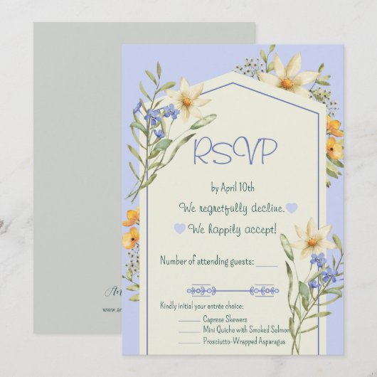 Lilac And White Wildflowers Geometric RSVP Card Kaart (Voorkant / Achterkant)