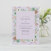 Lilac Anemone Eucalyptus Bruiloft Kaart (Staand voorkant)
