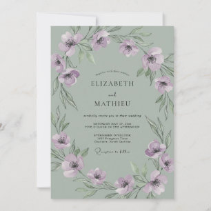 Lilac Anemone Mint Bruiloft Kaart