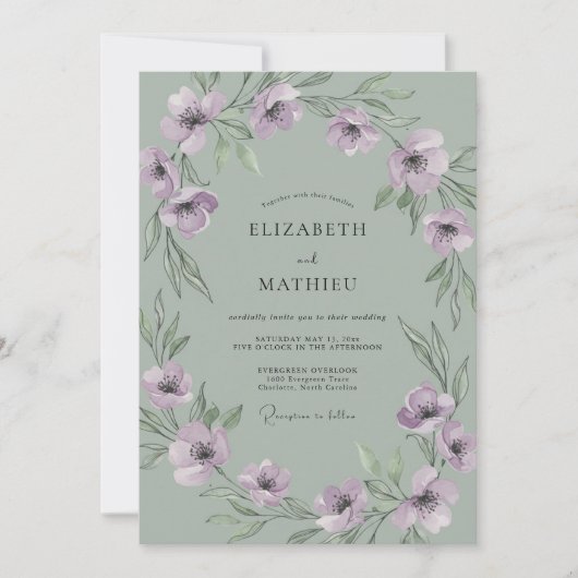 Lilac Anemone Mint Bruiloft Kaart (Voorkant)