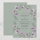 Lilac Anemone Mint Bruiloft Kaart (Voorkant / Achterkant)