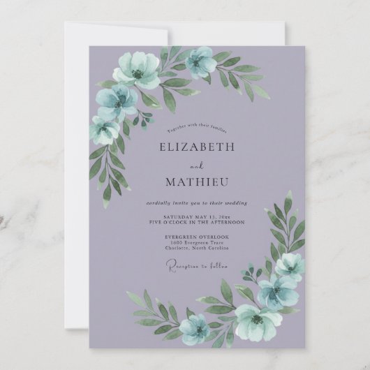 Lilac Aqua Anemone Bruiloft Kaart (Voorkant)