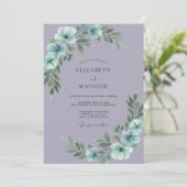Lilac Aqua Anemone Bruiloft Kaart (Staand voorkant)