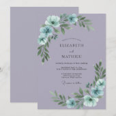 Lilac Aqua Anemone Bruiloft Kaart (Voorkant / Achterkant)