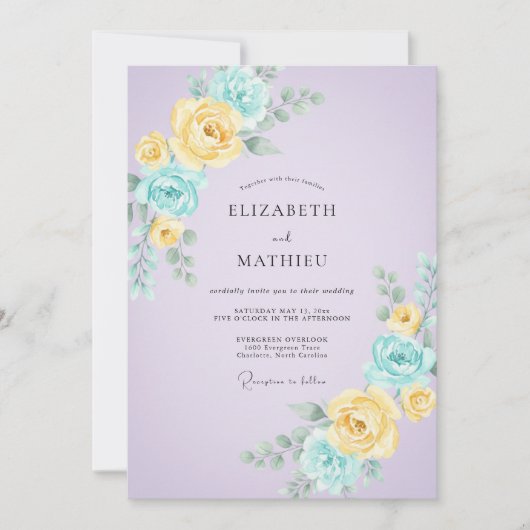 Lilac Aqua Bloem Bruiloft Kaart (Voorkant)