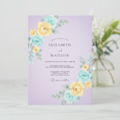 Lilac Aqua Bloem Bruiloft Kaart (Staand voorkant)