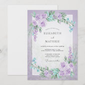 Lilac Aqua Ranunculus Grijs Eucalyptus Bruiloft Kaart (Voorkant / Achterkant)