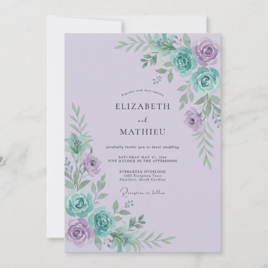 Lilac Aqua Ranunculus Sage Bruiloft Kaart (Voorkant)