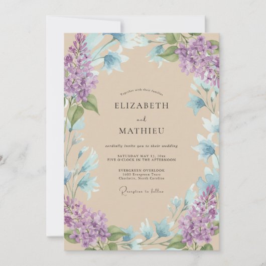 Lilac Aqua Watercolor Bruiloft Kaart (Voorkant)