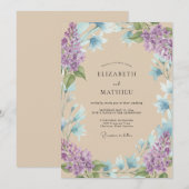 Lilac Aqua Watercolor Bruiloft Kaart (Voorkant / Achterkant)