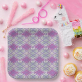 LILAC ARGYLE BREISEL 23CM Papieren Borden Bordje (Feest)