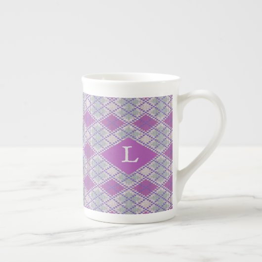 LILAC ARGYLE BREISEL Bone China Mok + Initiaal (Rechts)