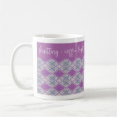 LILAC ARGYLE BREISEL "breien + koffie" Witte Mok (Links)