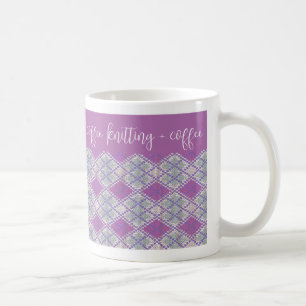 LILAC ARGYLE BREISEL "breien + koffie" Witte Mok