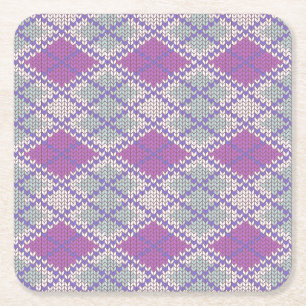 LILAC ARGYLE BREISEL Vierkante Papieren Onderzette Kartonnen Onderzetters