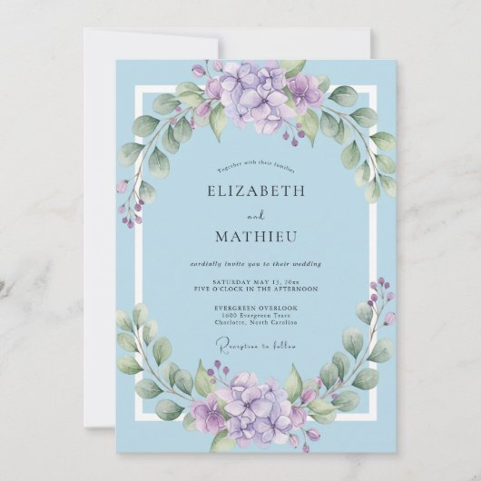 Lilac Azure Krans Bruiloft Kaart (Voorkant)