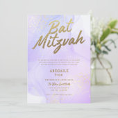 Lilac Bat Mitzvah uitnodiging met gouden accent (Staand voorkant)