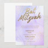 Lilac Bat Mitzvah uitnodiging met gouden accent (Voorkant / Achterkant)