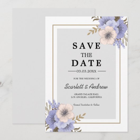 Lilac & Beige Bloemen Save the Date Uitnodiging (Voorkant / Achterkant)